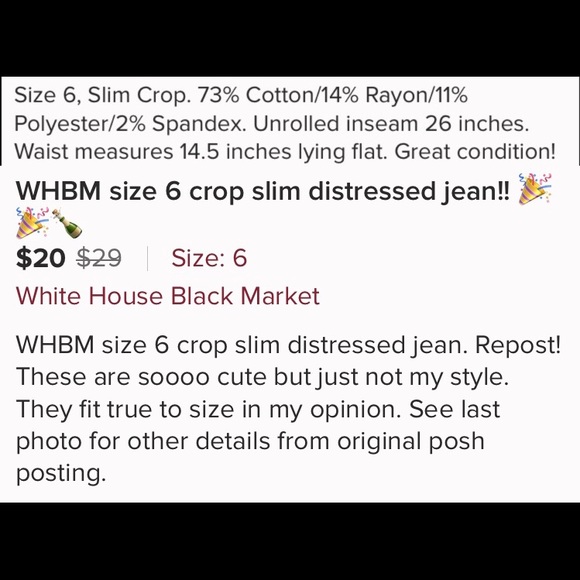💗WHBM distressed cropped jeans w/crystal accents - Picture 5 of 5